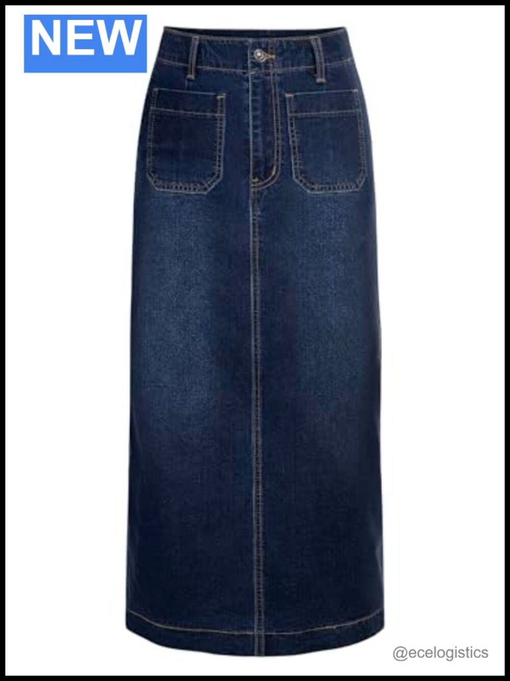 High Waisted Maxi Denim Skirt with Pockets Stretch Pencil Long